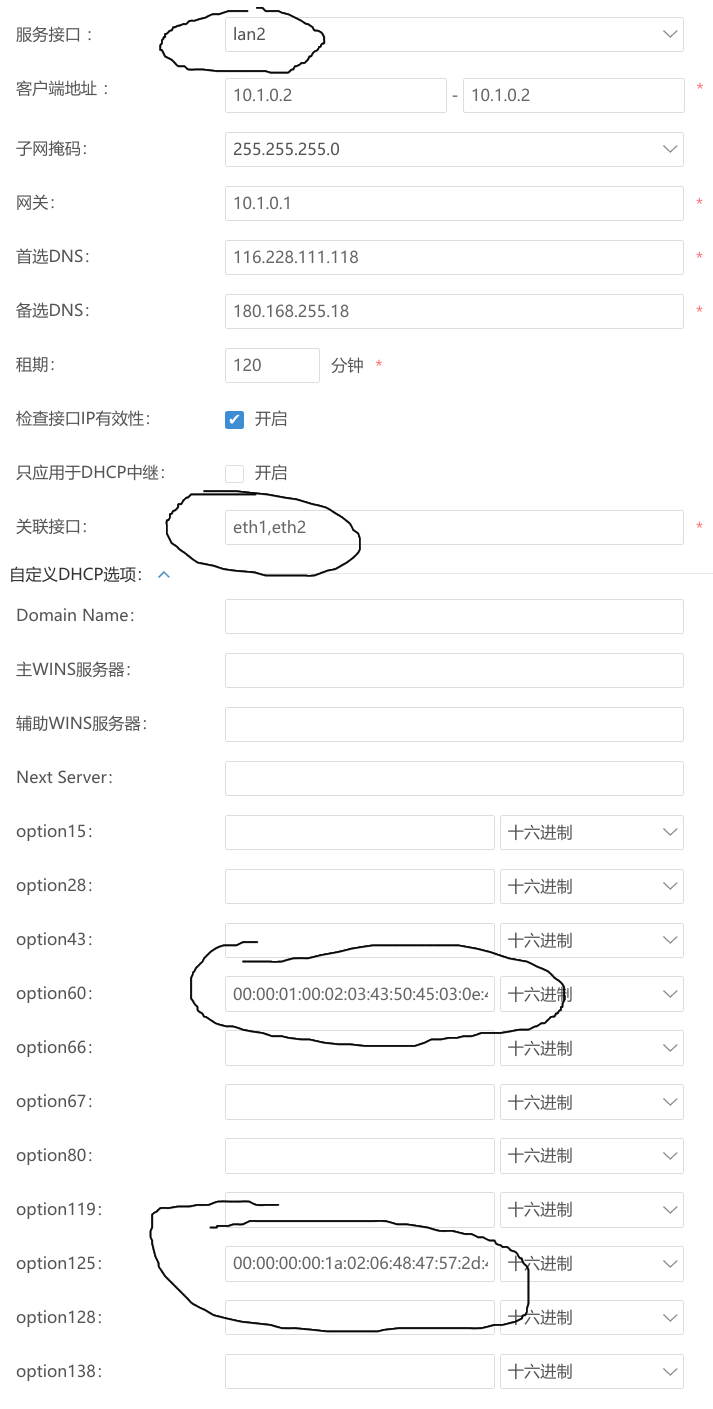lan2的DHCP设置